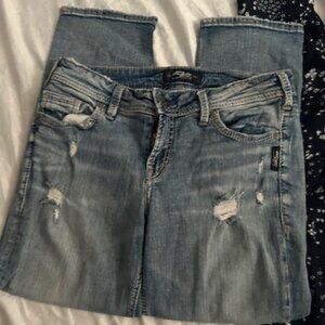 Silver jeans size 27 x  22  blue denim pants jeans womens  elysse capri capris